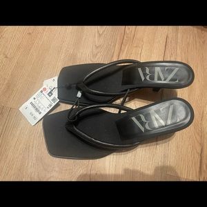 Zara Women’s Square Toe Heel Leather Thong Sandal